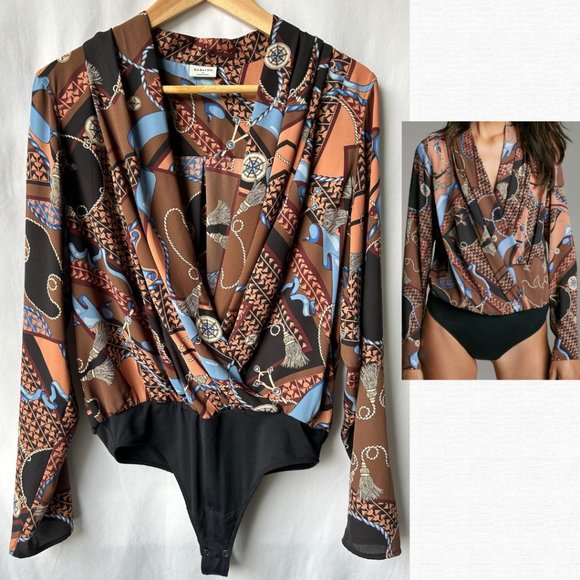 Patterned Brown and Black Women's Top - Picture 1 of 6